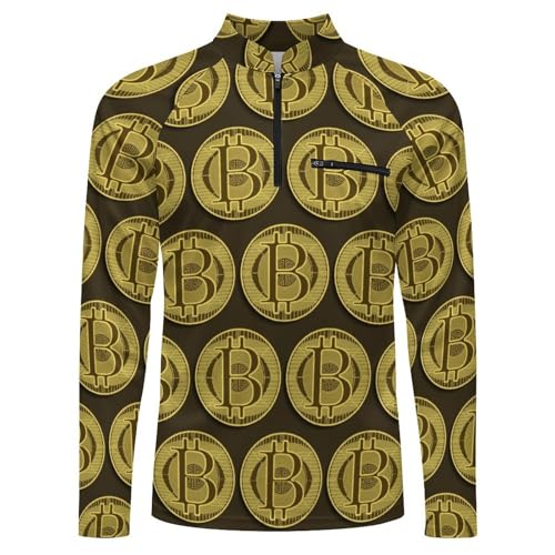 Gold Bitcoin Men's Rash Guard Long Sleeves Quick Dry Fishing Workout Shirts with Zipper4