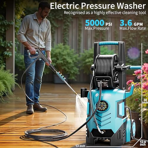 2026new Pressure Washer 5000PSI with Adj-8-Level Touch Screen, 34" Tall Power Washer, 4 Quick Connect Nozzles, Inlet Hose&Filter&500mlFoam Cannon for Cars/Fences/Driveways,Blue thumbnail 2