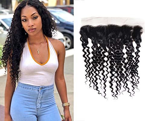 Human Hair Lace frontal 13x4 inch Swiss Medium Brown Lace Deep Wave Hair with Baby Hair 14 inch Hair Extensions (14 inch lace frontal)