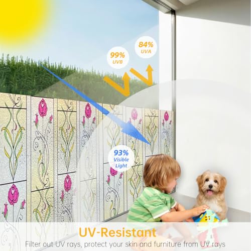 3D Stained Glass Window Film Privacy Patterned, Window Privacy Film for Glass Windows, Thick Decorative Static Cling Window Film UV Window Film Sun Blocker Window Tint for Home Office Tools Included - Image 5