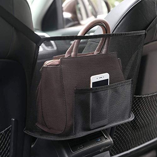 YOKEPO Car Net Pocket Handbag Holder, Driver Storage Netting Pouch, Car Hooks for Purses and Bags Front Seat, Handbag Holder for Car, Handbag Holder Attaches to Headrest (Black)
