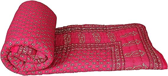 ComfyCozi Jaipuri Rajasthani Traditional Lightweight Pure Cotton Single/Double Bed Soft Jaipuri AC Quilt Razai Floral Print (Rani, Double)