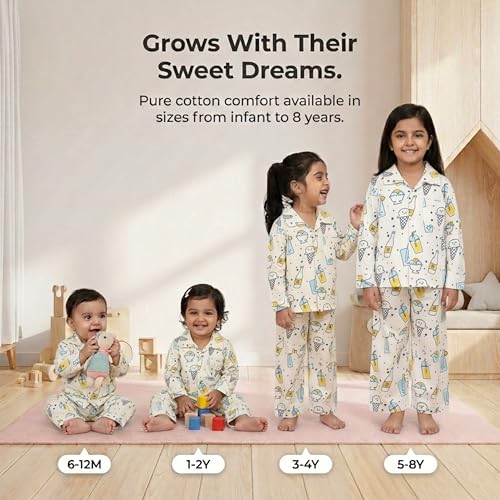 Image of The Mom Store Kids Cotton Night Suit for Boys and Girls | Breathable Night Dress for Kids Boys and Girls | Printed Nightsuit Pajama Set | Comfortable All-Season Sleepwear for Daily Use | Combo Set