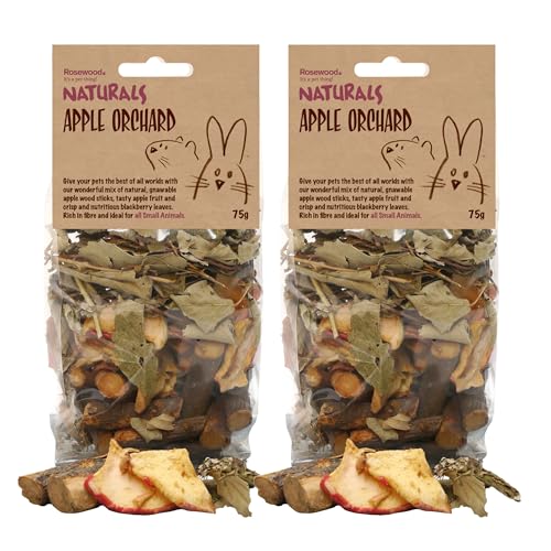 Rosewood Naturals Apple Orchard 75g (Pack of 2) – Natural Apple Wood, Apple & Blackberry Leaves, Small Animal Treat for Rabbits, Guinea Pigs, Chinchillas, Degus, Hamsters, Gerbils, Mice & Rats