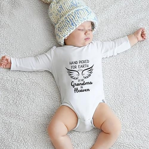 Hand Picked for Earth By My Grandma in Heaven Baby Outfit Long Sleeve Infant Clothes3