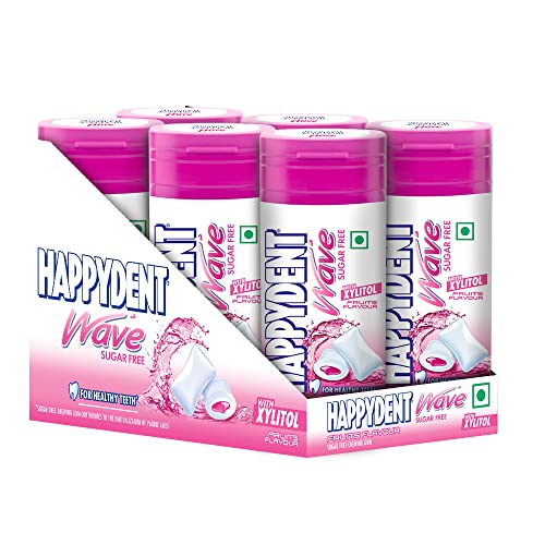 Image of Happydent Wave, Xylitol Sugarfree Fruity Flavour, Bubble Gum Bottle Pack, 231.2g (Pack of 8)