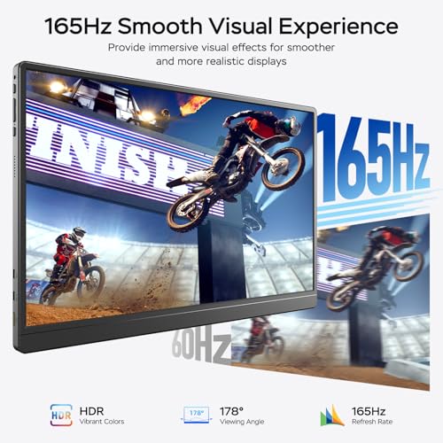 Image of MNN 17.3 inch 2.5K Portable Monitor 165Hz 2560x1440 QHD, 100% sRGB IPS Gaming Monitor, USB-C & HDMI External Display with Kickstand, Slim Semi-Metal Travel Monitor for Laptop, Phone, PS5, Xbox