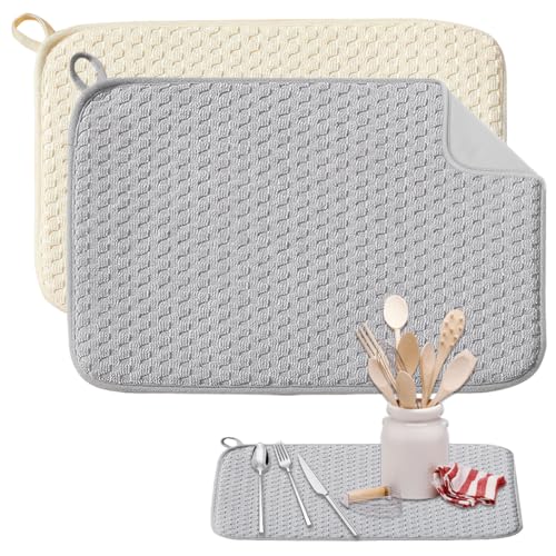 2 Stück Mikrofaser Abtropfmatte 38x50cm Saugfähige Abtropfmatte Spüle, Geschirr Abtropfmatte, Mikrofaser Trockenmatte, Geschirrabtropfmatte für Spüle, Esstisch, Küchengeschirr, Teetisch