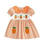Toddler Easter Dress Cute Short Sleeve Carrot Embroidered Orange Plaid Dresses Baby Girl Easter Outfit (Yellow, 3-4 Years)