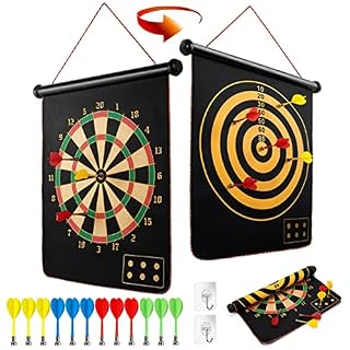 LiRiQi cible de fléchettes magnétique double face, 12 fléchettes