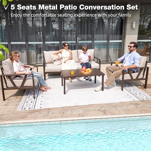 Outdoor-Patio-Furniture-Set-4-Pieces-Metal-Patio-Furniture-Set-with-Coffee-Table-Modern-Outdoor-Patio-Conversation-Seating-Set-Beige Outdoor Patio Furniture Set 4 Pieces Metal Patio Furniture Set with Coffee Table Modern Outdoor Patio Conversation Seating Set Beige