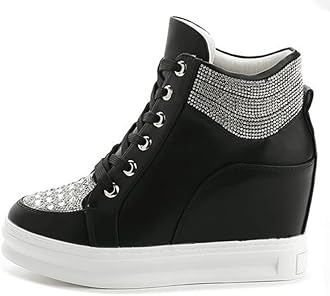 Ckrola Womens Fashion Platform Shoes Hidden Wedge Heel High Top Sneakers for Women Platform Boots Working Shoes Women