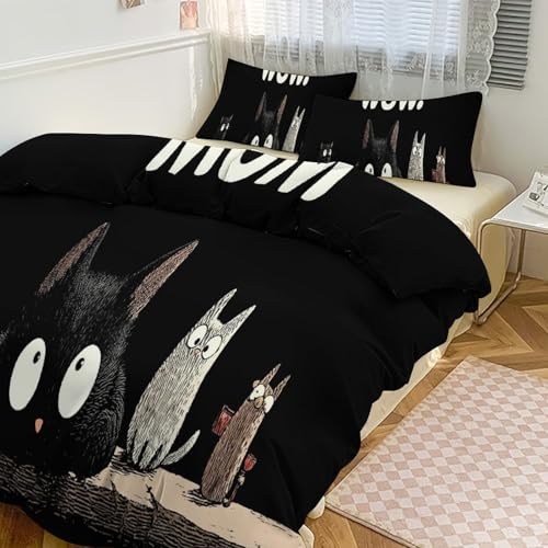 SNRLZUY Cute Black Kawaii Cat Comforter Sets for Girls Boys