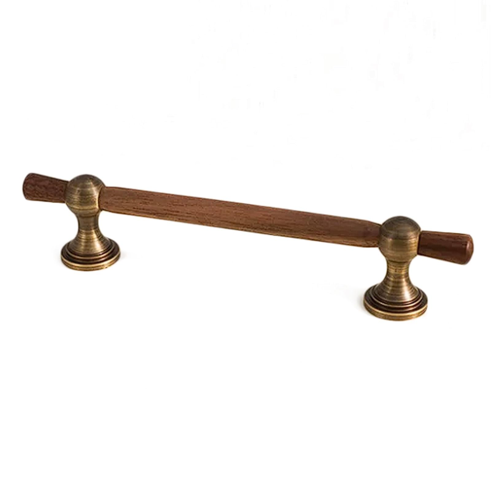 Chenhoju One Color Vintage Walnut Wood And Brass Cabinet Pulls Antique Bronze Finish, Single Or Double Hole Options For Drawers And Wardrobes Cabinet Pulls(182Mm)