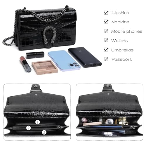 Image of MYHOZEE Crossbody Bags for Women - Snake Printed Clutch Purses Leather Chain Shoulder Bags Evening Handbags