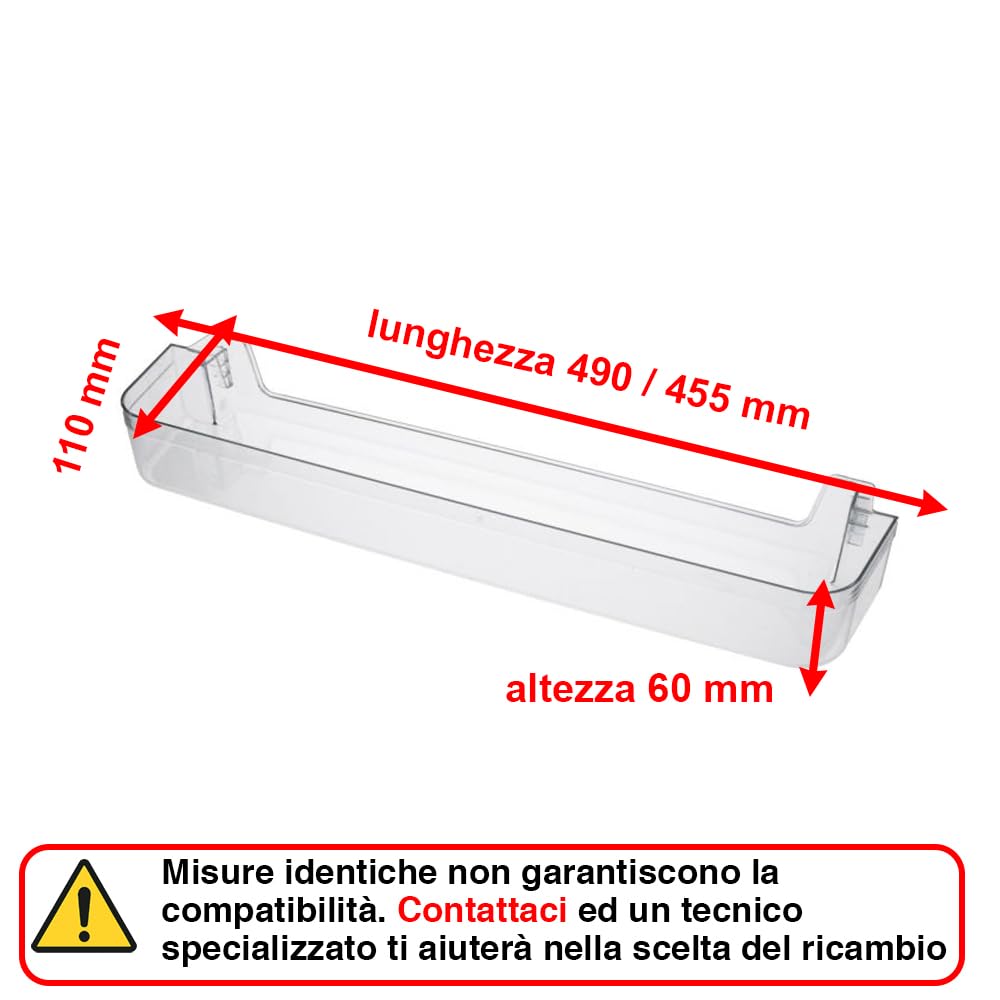 Balconcino Ripiano Porta Burro Formaggio Superiore 490/455 x 110 x 60 H per Frigorifero Compatibile con Whirlpool Compatibile con Ignis per Modelli: TGA34 DPA30 PCB31 TGA28 Ed Ulteriori