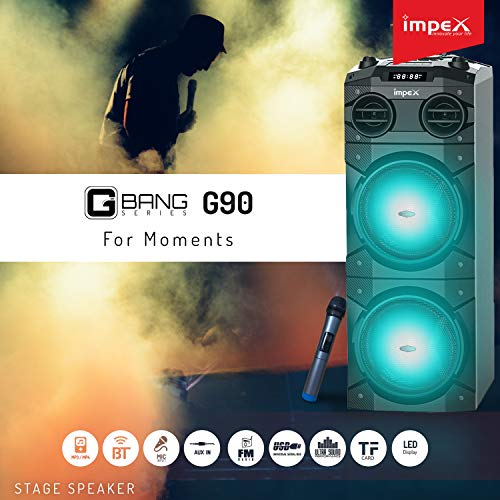 Image of Impex G-Bang 90 Watts Stage and Party Music System with USB /SD /TF /FM Radio /AUX /Remote /Bluetooth /Wireless Mic & DJ LED Light Function