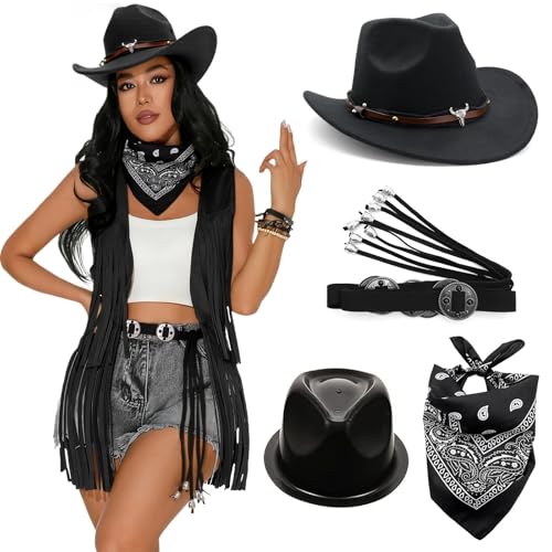 Costume cowgirl Halloween adulte avec chapeau de rodéo de l'Ouest