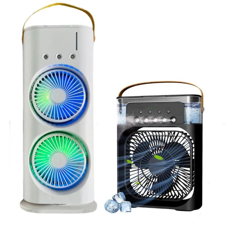 Mabron combo C260 - Three Hole Double Head Spray Cooling Fan || Portable Mini Air Cooler With Mist Humidifier & mini-cooler with 1/2/3 H Timer, 3 Wind Speeds and 3 Spray Modes for Your Desk-image-3