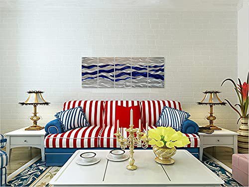 SYGALLERIER Abstract Coastal Metal Wall Art Handcrafted Big 3D Blue and Silver Artwork Modern Sea Waves Pictures Contemporary Sculpture for Living Room Bedroom Bathroom Decor - Image 5