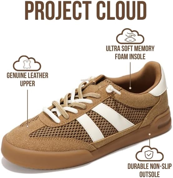 Project Cloud Genuine Leather Casual Sneakers for Women - Memory Foam Insoles Lace-Up Womens Shoes & Lightweight Women's Fashion Sneakers - Slip On Shoes for Women Footwear (Verdy) - Image 3