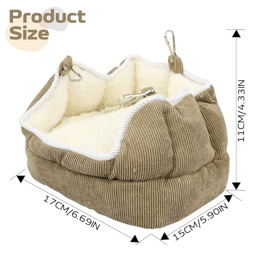 Image of QBLEEV Bird Nest House Winter Warm Bird Bed for Cage Hanging Bird Hammock Soft Plush Snuggle Hut Tent, Parrot Cage Accessories Birds Hideaway Sleeping Bed (Yellow, Large)