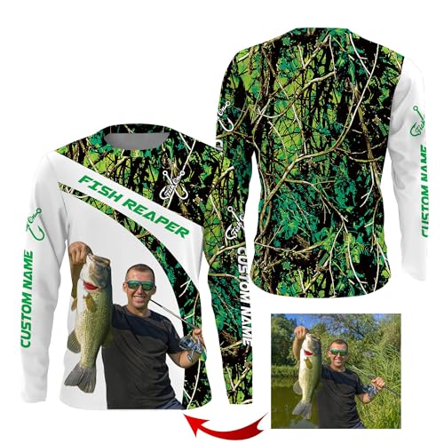 Custom Photo Fishing Shirts for Men - Long Sleeve, Personalized with Name & Photo, Unique & Funny Fishing Gifts