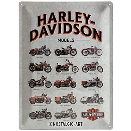 Nostalgic-Art Targa Vintage Harley-Davidson – Model Chart – Idea Regalo per Amanti di Moto, in Metallo, Design Retro per Decorazione, 30 x 40 cm