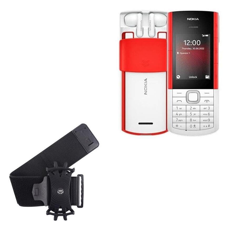 BoxWave Holster Compatible with Nokia 5710 XpressAudio - ActiveStretch Sport Armband, Adjustable Armband for Workout and Running - Jet Black