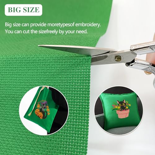 Image of Zhenqing 14CT Aida Cloth - 30x35 Inch Cross Stitch Fabric for Embroidery, Pre-Cut Needlework Material, Acid-Free, Durable Weave(Green)
