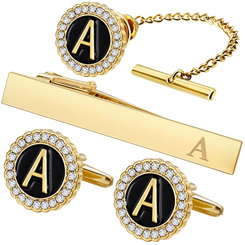 HAWSON Tie Clips, Cufflinks, Tie Tack & Lapel Pins for Men - Suitable for Neckties and French Cuff or Dress Shirt Suits - Jewelry Box Packed, Initials Designed
