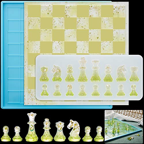 3D Chess Silicone Mold Chess Pieces Silicone Resin Mold Chess Shape Resin Mold with Chess Board Mold for Resin Casting Jewelry Epoxy Resin Mold for DIY Jewelry Crafts Projects