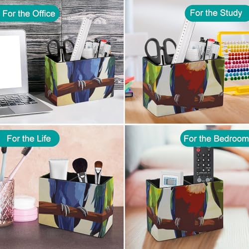 Porte-stylo en cuir à 2 compartiments perroquets colorés pour bureau - 5