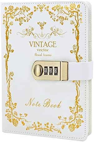 NectaRoy Lockable Diary Lock Journal, PU Leather Cover Writing Notebook Planner, Wire Binding Lined Daily Travel Journal with Lock, Password Notepad with Pen Holder, Size 215x150mm