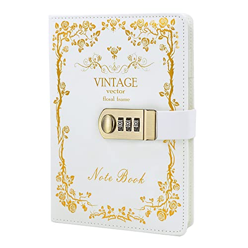 NectaRoy Carnet de Notes avec Serrure à combinaison - Journal Intime avec Cadenas - Cahier Journal Bloc-notes Secret en PU Cuir Pour Bureau, Cartes Porte-stylo, Taille 215 * 150mm