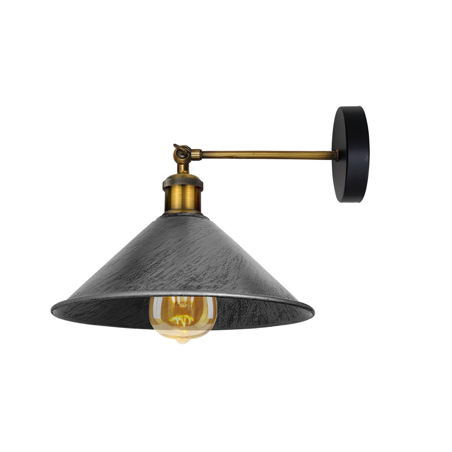 LEDSone Industrial Wall Light Fixture, Vintage Inner Wall Sconce E27 Base Socket Antique Style Unique Metal Cone Shape Wall Mounted Lighting Fitting for Indoor Lighting (Brushed Silver)