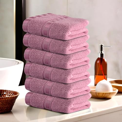 Image of Urbane Home Pack of 6 Cotton Hand /Face Towels for Men & Women | Easily Washable | Workout Gym Napkins for Men | Pocket Towel - Pink