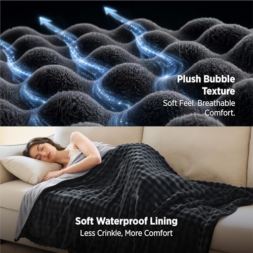 Bedsure Soft Bubble Waterproof Blanket for Couch Black/Grey 50"x60" | Dog Puppy Blanket, Couch Sofa Cover Bed Protector, Liquid-Resistant Leakproof, Outdoor, Camping, Travel, Couples Gifts - image 6