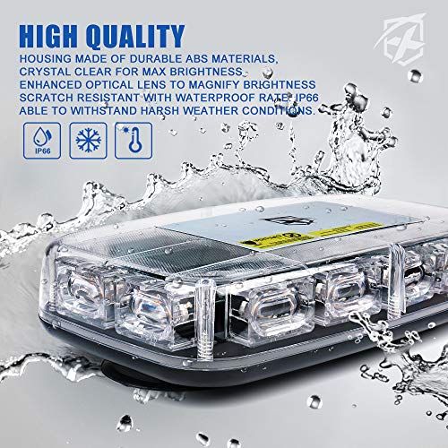 Xprite 12" Roof Top Mini Strobe Light Bar Magnetic Mount Emergency Safety Warning Caution Flashing Beacon Lights For Construction Vehicles Snow Plow Tow Trucks Postal Mail Cars (White Amber) #TOP4