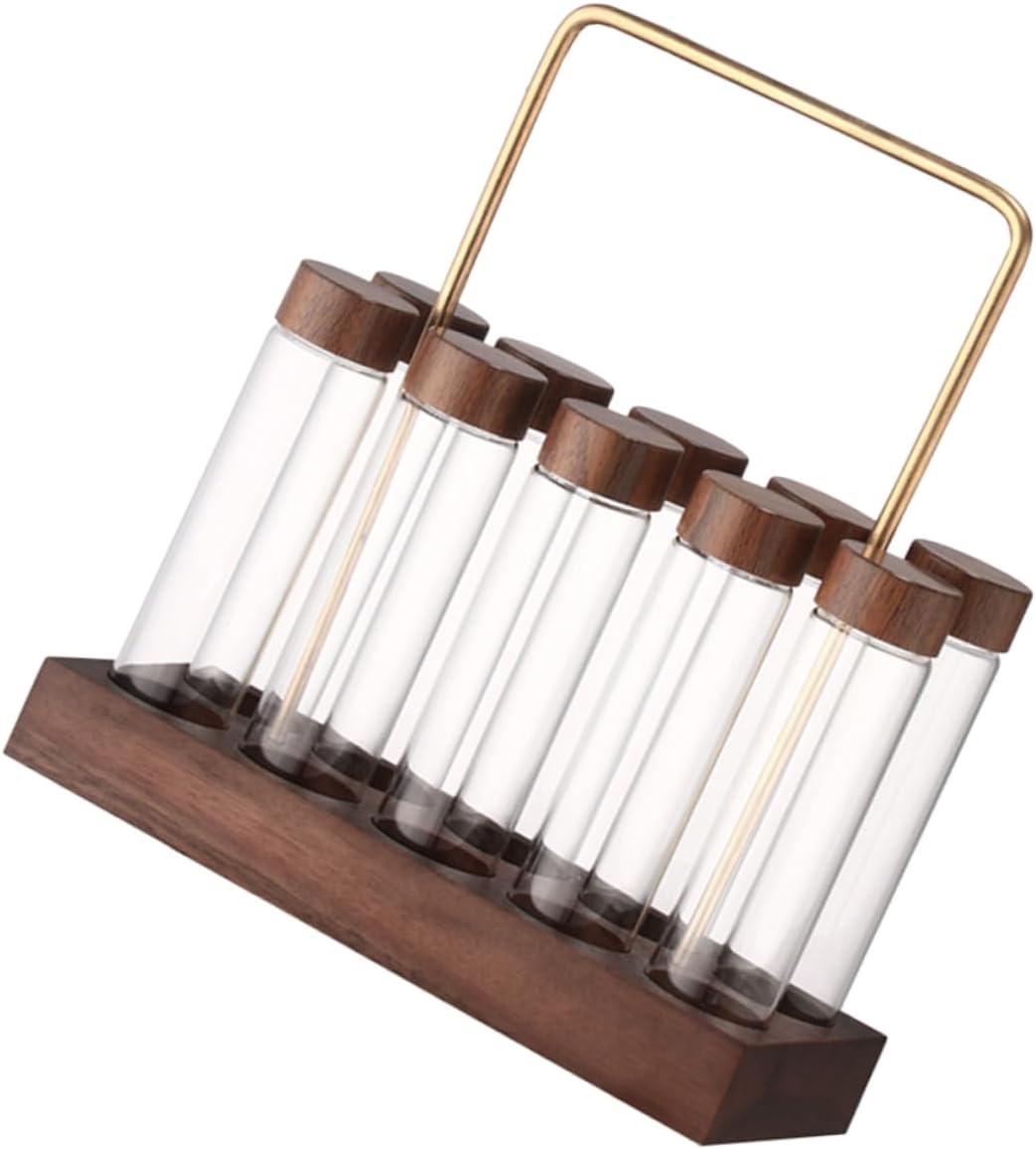 1set Coffee Storage Tubes with Stand Sealed Glass Jars for Coffee Beans Tea and Kitchen Seasonings Easy to Assemble Display for Home and Restaurant Use