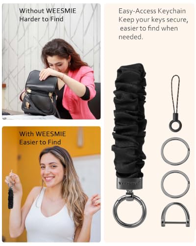 Image of WEESMILE Scrunchie Keychain Wristlet for Car Key Chain with D Key Ring