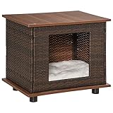 PawHut Rattan Hundehütte Hundehaus mit Kissen Hundehöhle Hundematratze Haustierbett für drinnen...
