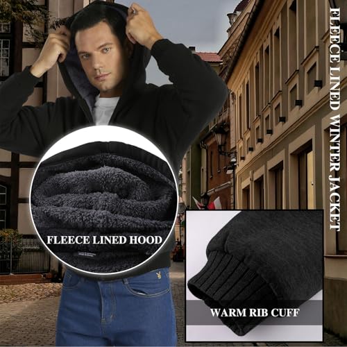 Image of SWISSWELL Men Zip Up Hoodies Sherpa Lined Jacket Heavyweight Fleece Sweatshirt Winter Warm Hooded Coat