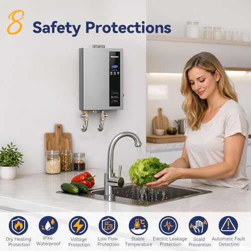 Image of 18kW Tankless Water Heater Electric, NOVIEEX 240V 3s Instant Hot Water Heater, Flow Rate Max 4.9 GPM, Supply for 2-3 Points, Indoor Installation, Ideal for Apartment, Garage, Salon, Bathroom, Kitchen