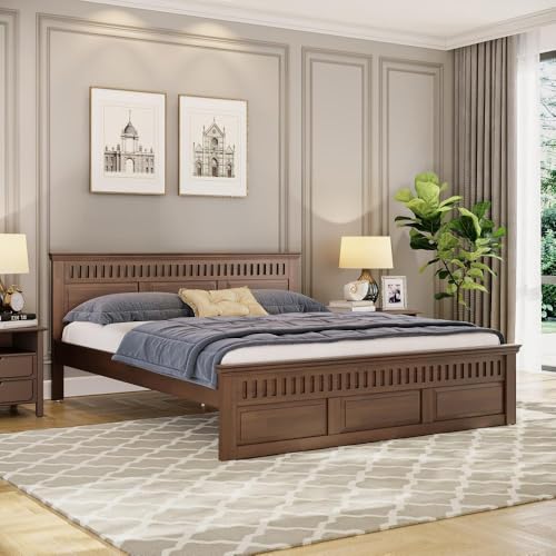 Image of Wakefit Bed | King (78x72) Solid Wood Bed Without Storage | 3 Year Warranty | Pegasi - Irish Walnut