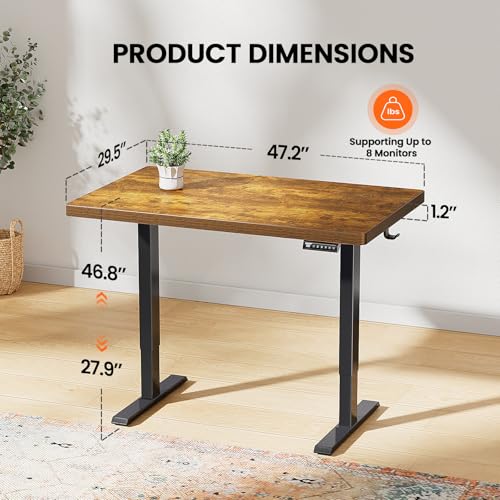 Image of ErGear Standing Desk, 48 x 30 inch Whole-Piece Desktop Height Adjustable, Electric Sit Stand Desk with 4 Height Memory Setting, Ergonomic Desk for Home Office, Vintage Brown, EGESD74V