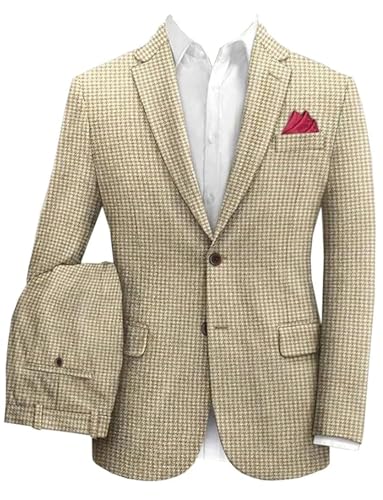 Men's Houndstooth Suit 2-Piece Notch Lapel Single Breasted Button Work Business Set Jacket+Pants