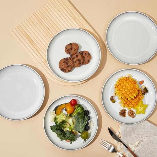 Image of Pokini Ceramic Dinner Plates Set of 6, 8inch Salad, Dessert Plates Dishes | Reactive Glaze Stoneware Dish Set, Dinner Plate for Dessert, Salad, Appetizer, Microwave & Dishwasher Safe, Scratch Resistant