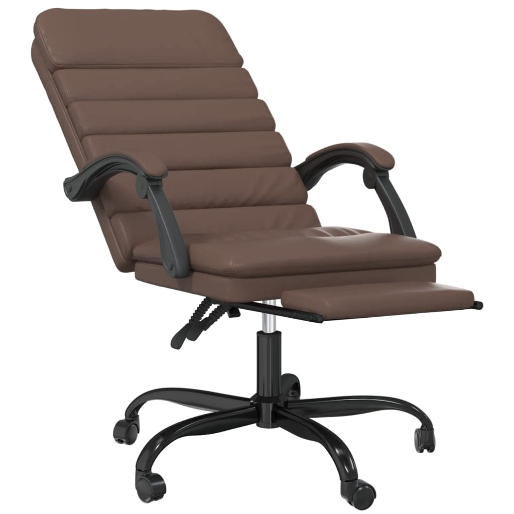 Silla de oficina con función de masaje y respaldo ajustable de piel sintética marrón, silla giratoria con reposabrazos y ruedas, silla de trabajo ergonómica para oficina en casa y oficina