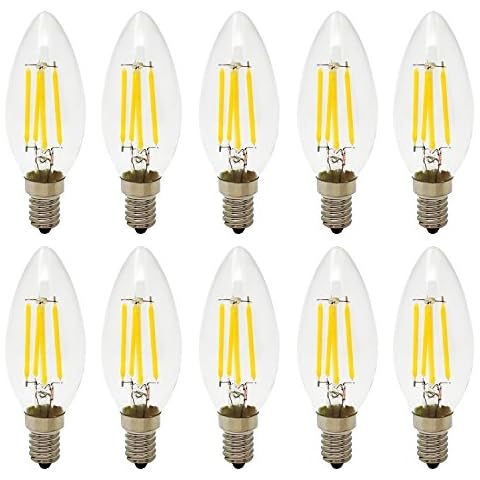 10X C35 E14 4W 300LM Retro LED Filament Candle Light Bulb Edison LED Candle Bulbs, Not Dimmable, 2700K Warm White, 30W Incandescent Equivalent Cover